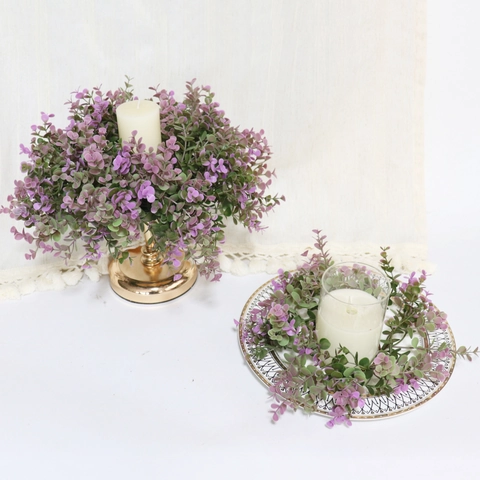 Artificial Eucalyptus Leaves Wreath Plastic Door Wall Hanging Wedding Festival Party Decoration Violet Orange