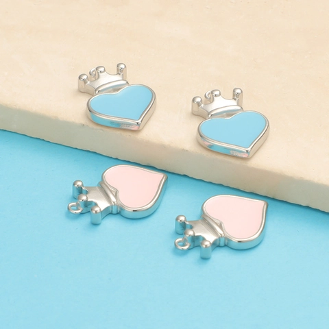 Pendentifs Coeur En Acier Inoxydable Design Couronne Émail Charmes Pour La Fabrication De Bijoux DIY Accessoires Collier