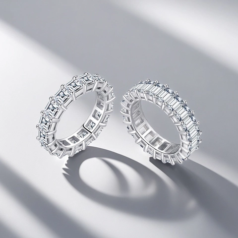 925 Sterling Silber Eternity Ring Für Frauen Rechteckig Smaragdschliff Zirkonia Luxus Minimalistischer Band Schmuck