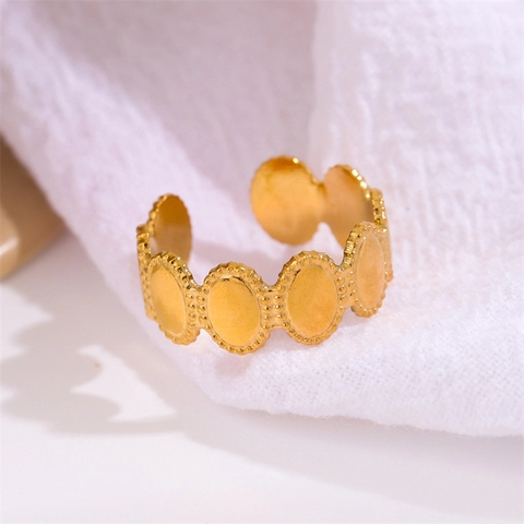 Anillo Acero Inoxidable Chapado Oro Vintage Eslabones Ovales Borde Perlado Ajustable Abierto Joyería Mujer