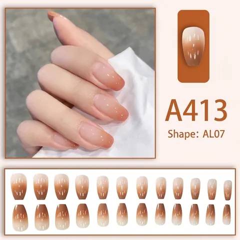A413 Glanzende Kunstnagels Ovalen Vorm Gradiënt Ombré Natuurlijk Roze Eenvoudig Chique Draagbare Vingermanicure Tool