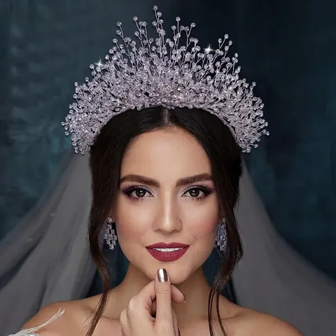 Luxus Brautschmuck Krone Und Ohrringe Halskette Strass Handgemachte Tiara Hochzeit Bankett Party Schmuck Für Damen