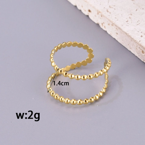 Doppellagiger Perlen Ring 18K Vergoldeter Edelstahl Verstellbarer Wellenförmiger Offener Fingerring Für Damen