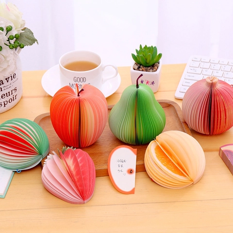 Bloc-notes Autocollant Créatif En Forme De Fruit 3D Papier Pliant Réaliste Papeterie Pour Bureau École Pomme Pastèque Citron Fraise