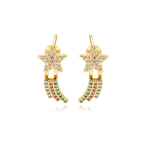 Glinsterende Ster Kwastje Meteoor Drop Oorbellen Messing Sieraden Met AAA Plus Meerkleurige Zirkoon Geometrische Stijl Dames