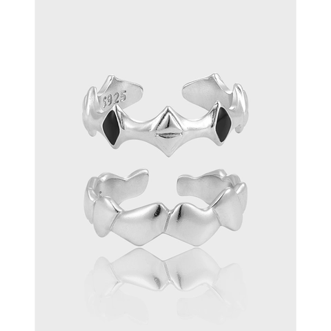 925 Sterlingsilber Geometrischer Ring Unregelmäßiger Matt Rhombus Schwarz Emaille Verstellbarer Fingerring Trendiger Schmuck Für Damen