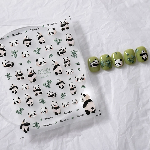 3D Geprägte Nagelkunst Aufkleber Cartoon Panda Bambus Muster Relief Maniküre Dekoration Für Frauen Mädchen DIY Design