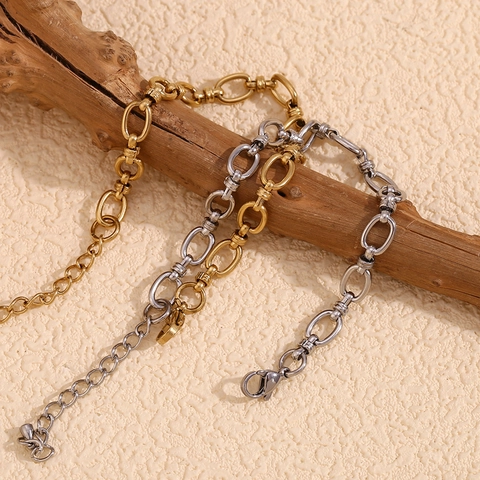Minimalist Oval Link Chain Bracelet 14K Gold Plated Stainless Steel Niche Design Adjustable Jewelry For Women Girls