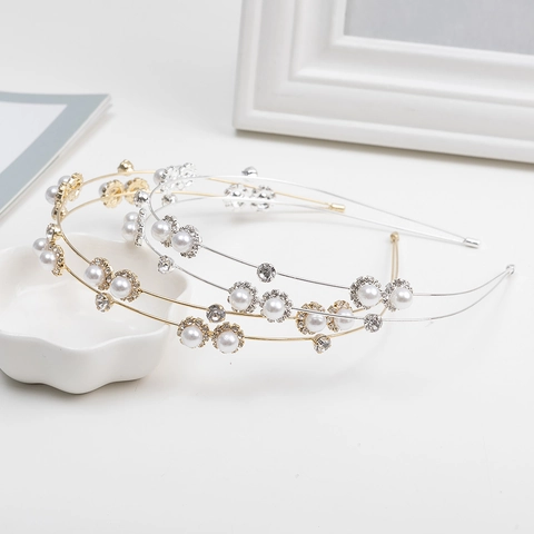 Diadema De Metal De Doble Capa Con Perlas Artificiales Y Diamantes De Imitación Flor De Rosa Accesorios Elegantes Para Mujer