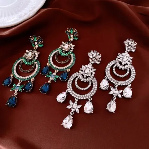 Vintage Palast Stil Hängeohrringe Legierung Strass Mit 925 Sterling Silber Ohrstecker Hohl Runde Anhänger Schmuck
