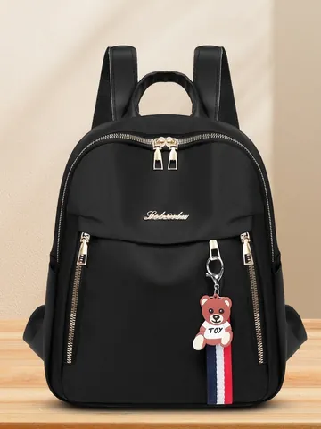 Damen Mode Rucksack Oxford Tuch Nylon Wasserdicht Große Kapazität Reisetasche Mit Bären Schlüsselanhänger Koreanischer Trend