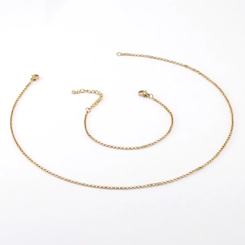 Minimalist Rolo Chain Necklace Bracelet Titanium Steel 18K Gold Plated Geometric Fashion Jewelry For Women Men Simple