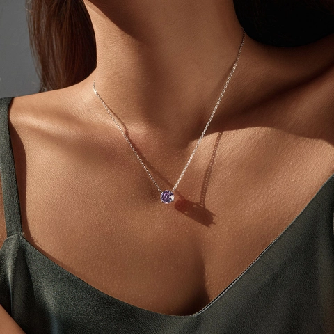 Round Rose Cut Purple Cubic Zirconia Pendant Necklace In 925 Sterling Silver Lavender CZ Gemstone For Women Elegant Jewelry