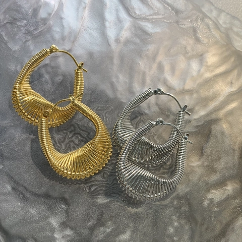 Orecchini a Cerchio con Linea Torta Vintage per Donna Orecchini a Forma di U Esagerati Metallici con Texture a Spirale in Lega Minimalista Gioielli di Moda Regalo