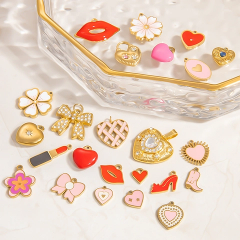 Roestvrijstalen Sieraden Bedeltjes Hart Bloem Lip Emaille Hangers Voor Sieraden Maken Doe-het-zelf Accessoires Waterdicht Hypoallergeen