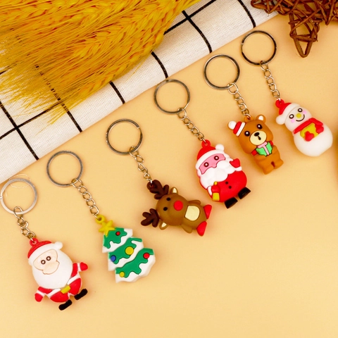 Weihnachts Cartoon 3D Schlüsselanhänger PVC Weichgummi Weihnachtsmann Schneemann Rentier Baum Ornament Tasche Anhänger