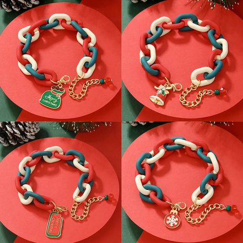 Kerst Armband Rood Groen Wit Acryl Hars Ketting Legering Kerstman Sneeuwpop Hanger Vakantie Sieraden Voor Vrouwen