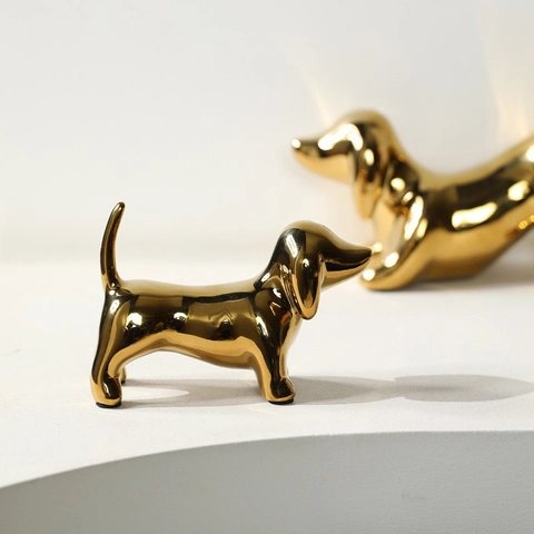 Modern Ceramic Dachshund Dog Figurine Electroplated Animal Statue Nordic Style Home Desktop Decor Ornament