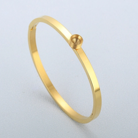 Bracciale Rigido In Acciaio Inossidabile Placcato Oro Aperto Vassoio Tondo Base Per Creazione Di Gioielli DIY Per Donne