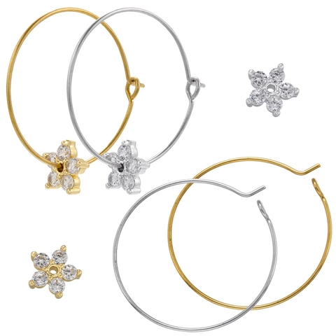 Orecchini A Cerchio Con Pendente A Fiore Ottone Zircone Micro Intarsiato Placcato Oro Gioielli Eleganti Per Donne
