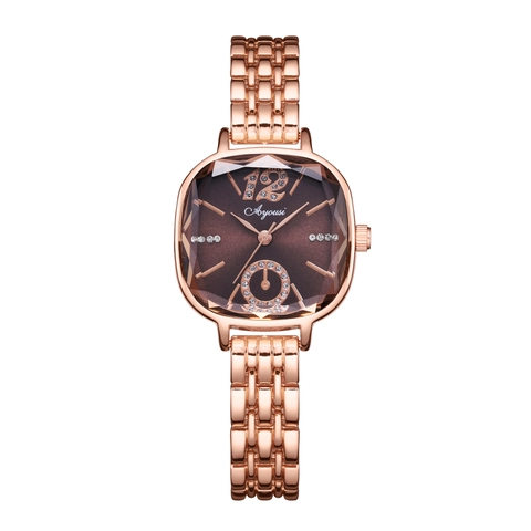 Elegante Damen Quarzuhr Quadratisches Zifferblatt Rhinstein Akzente Legierungsband Wasserdichte Kalender Armbanduhr