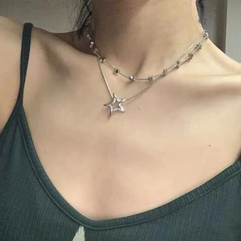Stern Anhänger Halskette Legierung Schlangenkette Minimalistische Pentagramm Choker Für Frauen Y2K Stil Schmuck Silber