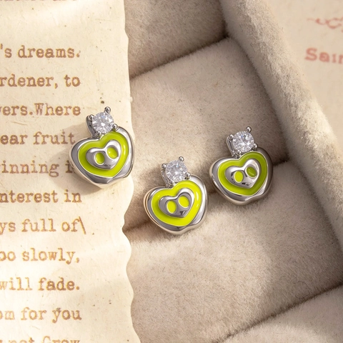 Green Enamel Heart Apple Cartilage Earring Stud Titanium Steel Zirconia Piercing Jewelry For Men Women Small Screw Back