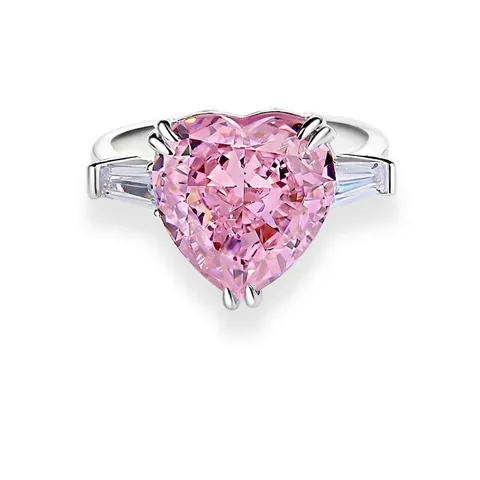 925 Sterlingsilber Rosa Herz Zirkonia Ring Eleganter Drei Steine Verlobungsring Für Damen Mode Pendeln Schmuck