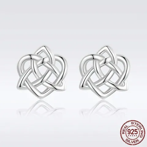 Orecchini a Bottone Cuore Nodo Celtico in Argento Sterling 925 Gioielli Celtici Geometrici Intrecciati Cavi per Donna Moda Regalo
