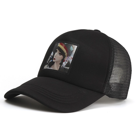 Cappello Trucker Unisex in Rete Traspirante con Patch Illustrazione Anime Tesa Curva Regolabile Berretto da Baseball Estivo