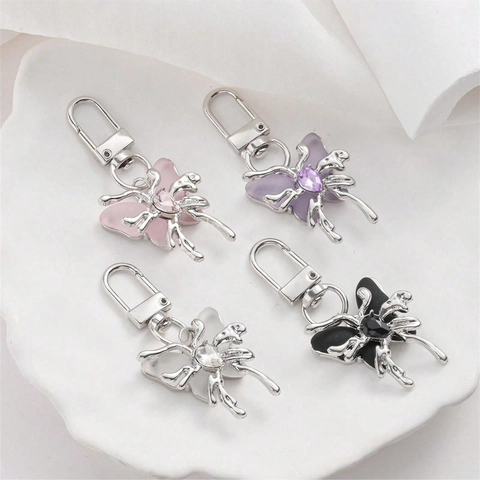 Llavero de Mariposa Creativo de Aleación de Zinc Elegante Colgante de Acrílico con Strass para Bolso Mujer