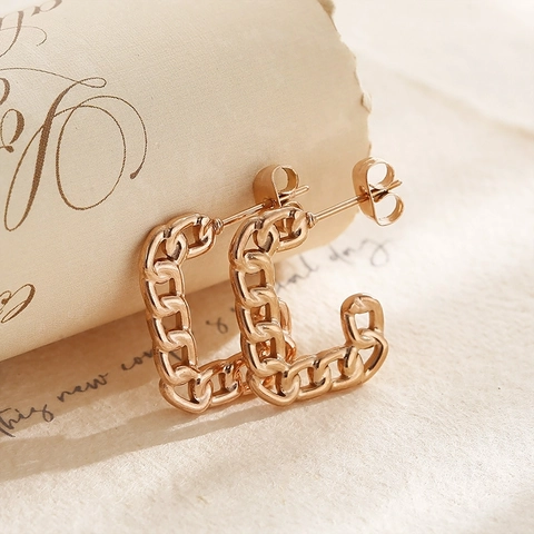 Stainless Steel Geometric Chain Link Hoop Earrings Minimalist Hollow Fashion Jewelry For Women