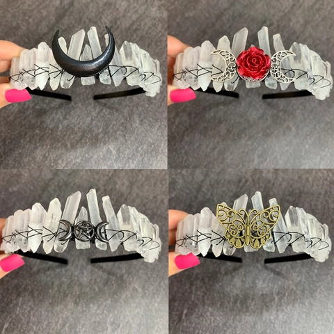 Cerchietto Per Capelli Con Corona In Cristallo Bianco Naturale Con Luna Farfalla Fiore In Lega Accessori Per Capelli Gotici Fatti A Mano