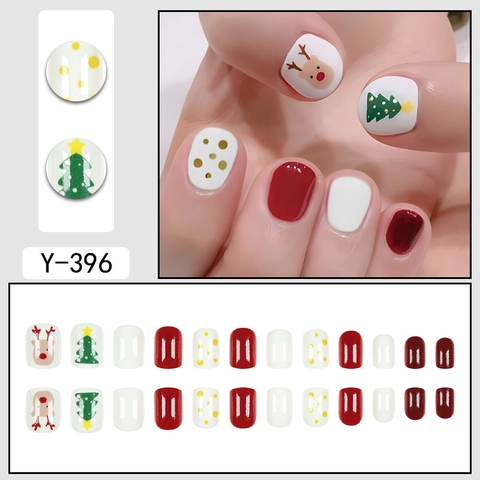 Christmas Press On Nails Reindeer Christmas Tree Pattern Square Fake Nails Women Holiday Party Winter Manicure