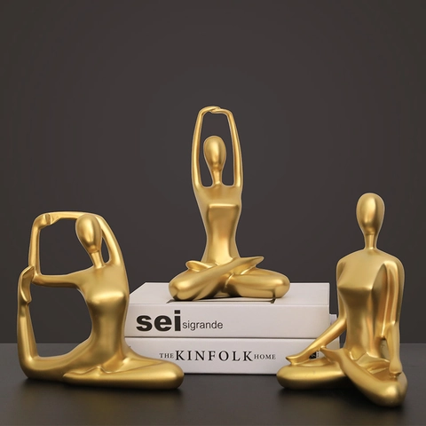 Statua Di Figura Di Pensiero Di Yoga Astratta Moderna Nordica Scultura In Resina Decorazione Scrivania Oro Arenaria Nero