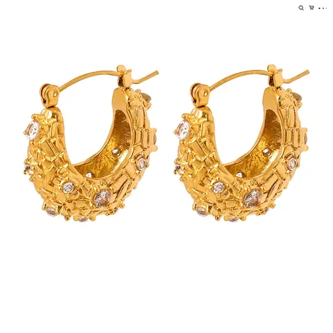 French Vintage Titanium Steel Zirconia Hoop Earrings Gold Plated Irregular Texture Geometric Huggie Earrings For Women Jewelry