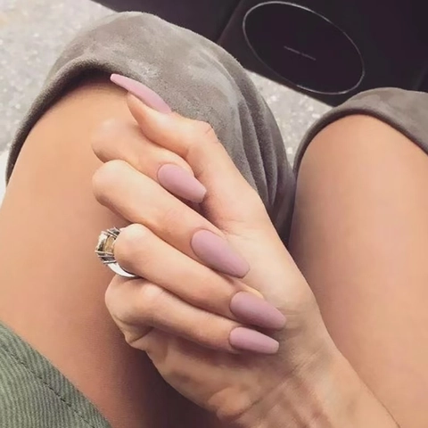 Matte Solid Color Press On Nails Dusty Rose Pink Coffin Ballerina Shape Artificial False Nails For Women Daily Wear