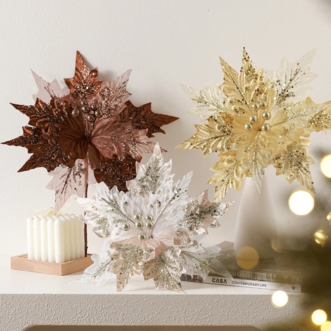 Funkelnde Künstliche Weihnachtsstern Blumen Weihnachtsbaum Anhänger Glitzer Pailletten Stoff DIY Feiertag Party Dekoration Heim
