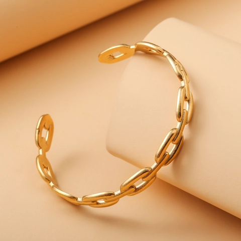 Elegante Holle Kettingschakel Open Manchetarmband Roestvrij Staal Verstelbare Minimalistische Mode-Sieraden Voor Dames