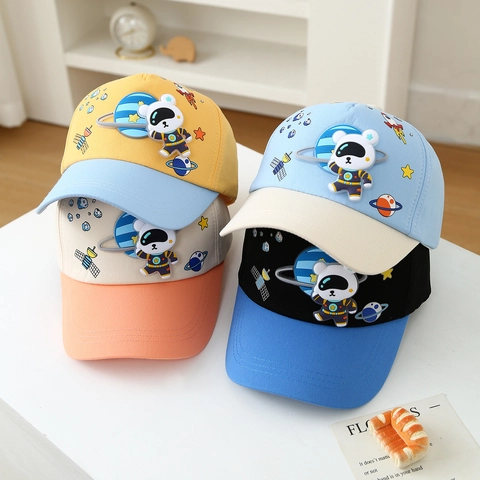 Kids Cartoon Baseball Cap 3D Dinosaur Astronaut Bear Spaceship Patch Adjustable Cotton Blend Sun Hat For Children