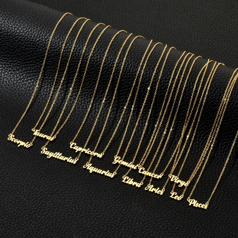 Collar Signo Del Zodiaco Chapado En Oro 18K Acero Inoxidable Colgante Letra Joyería Para Mujeres Doce Constelaciones Minimalista