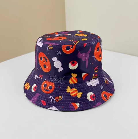 Halloween Bucket Hat Polyester Cotton Pumpkin Ghost Print Sun Protection Party Holiday Accessory For Men Women