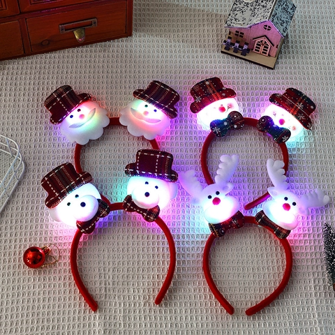 Cerchietto Natale LED Luminoso Babbo Natale Pupazzo Di Neve Renna Cappello Quadri Accessori Capelli Tessuto Plastica Peluche