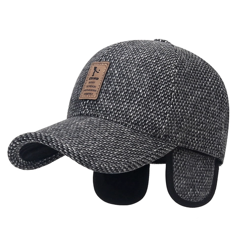 Men Winter Warm Baseball Cap Knitted Cotton Fleece Ear Protection Earflaps Windproof Outdoor Casual Adjustable Hat