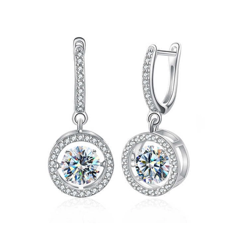 Orecchini a Cerchio con Pendente in Argento Sterling 925 Moissanite Dancing Stone per Donna Tondi Geometrici Placcati Oro Platino GRA