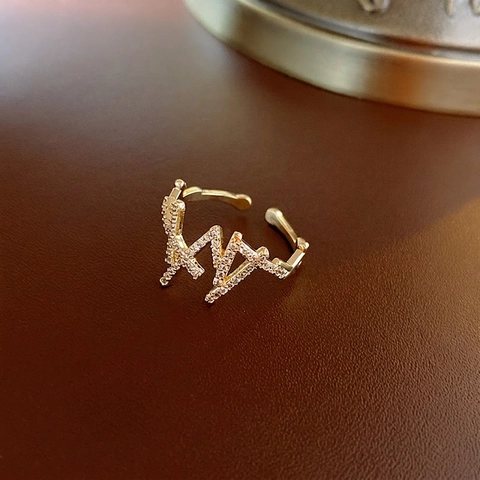 Anello Aperto Placcato Oro Rame Zirconia Doppio Strato Nappina Perla Artificial Pendente Geometrico Gioielli Regolabili Da Donna