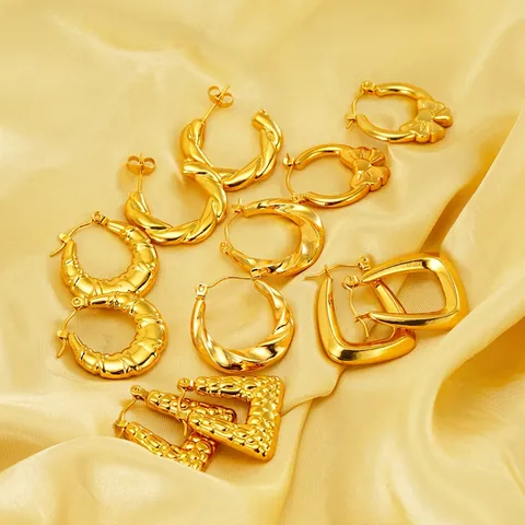 Vintage Bow Knot Twisted Hoop Earrings 18K Gold Plated Stainless Steel Geometric Fashion Jewelry For Women