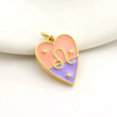 Pendentifs Cœur 12 Constellations du Zodiaque Plaqués Or 18K Émail Rose Violet Charmes pour Bricolage Collier Bracelet Porte-Clés Accessoires de Bijoux