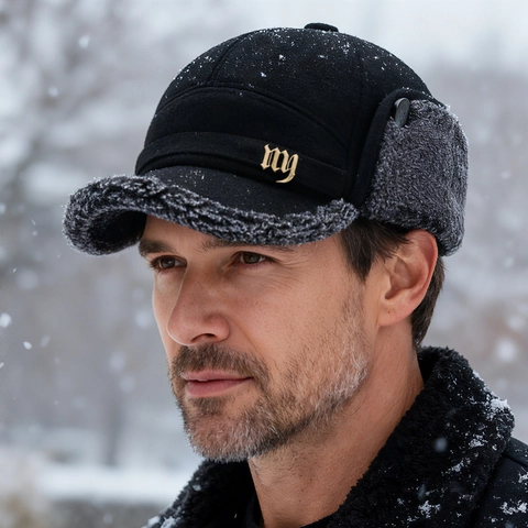Gorra De Béisbol De Invierno Con Orejeras Algodón Textura Lana Cálida Resistente Al Viento Gorro Forrado De Felpa
