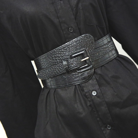 Cintura Girovita Larga da Donna Vintage con Motivo Coccodrillo Cintura a Corsetto in Pelle PU con Fibbia ad Ardiglione in Lega